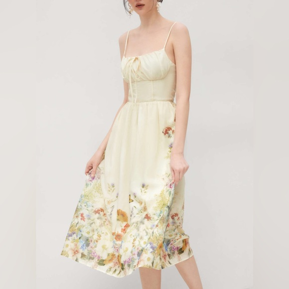 CIDER Floral Shirred Midi Dress | Small | Beige Cottagecore - Picture 2 of 11